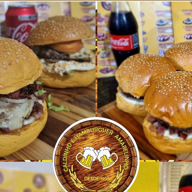 Hambúrgueres artesanais da linha Amarelo com a logo da casa
